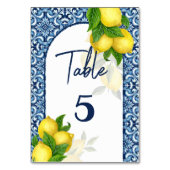 Brautparty Hochzeit blau und Fliesen Zitrone Amalf Tischnummer (Rückseite)