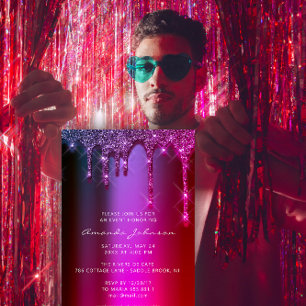 Brautparty Hochzeit Geburtstag Rosa Lila Tropfen Einladung