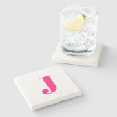 Brautparty Hochzeitsgeschenk Rosa Monogramm Name Steinuntersetzer (Seitenansicht)