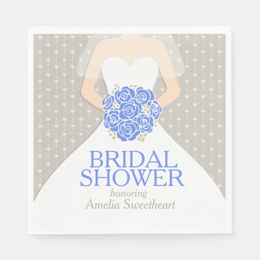 Brautparty Hochzeitskleid blau graue Servietten (Vorderseite)