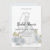 Brautparty Hochzeitskleid Elegante Blaue Flora Einladung (Vorne/Hinten)