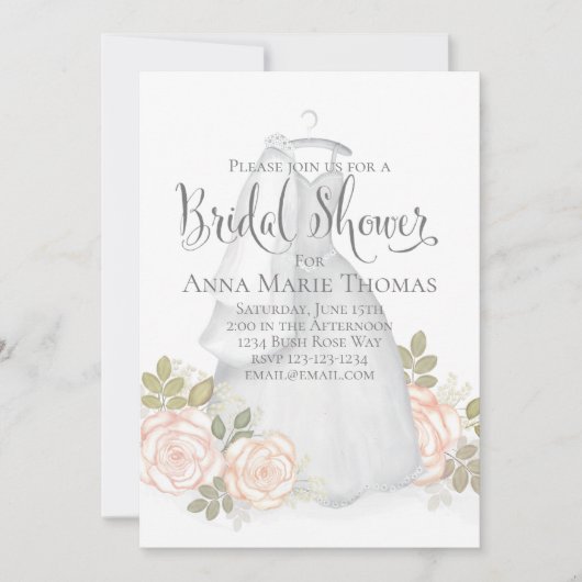 Brautparty Hochzeitskleid Elegantes Rosa Einladung (Vorderseite)