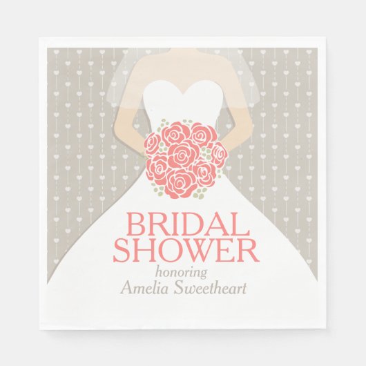 Brautparty Hochzeitskleid Korallengrün Servietten (Vorderseite)