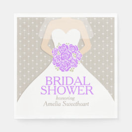 Brautparty Hochzeitskleid lila graue Servietten