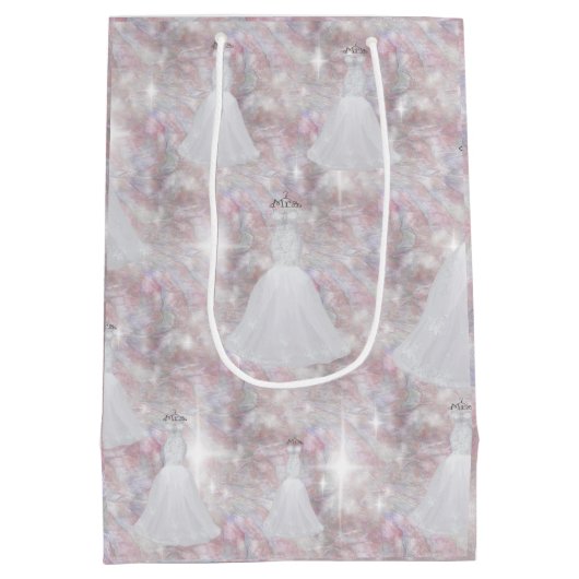 Brautparty Hochzeitskleid Pastel Glitzer Lights Mittlere Geschenktüte (Rückseite)