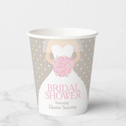 Brautparty Hochzeitskleid Rosa Dusche Pappbecher (Vorderseite)