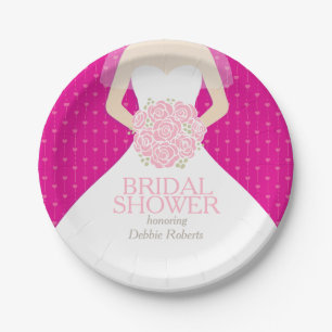Brautparty Hochzeitskleid rosa Papier Teller