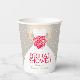 Brautparty Hochzeitskleid rote Rosen Papier Becher