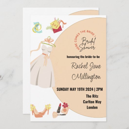 Brautparty Hochzeitskleid, Schuhe, Lippenstift. Be Einladung (Vorne/Hinten)