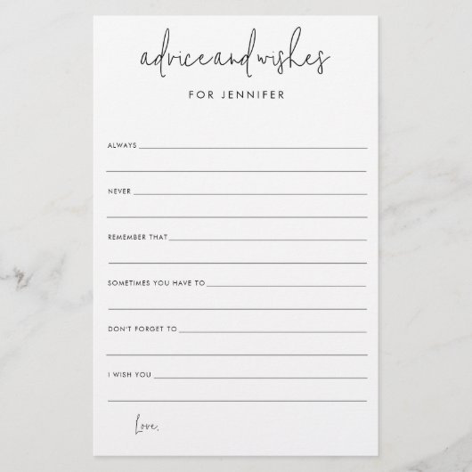 Brautparty Hochzeitswünsche und Ratgeber Papierkar Flyer (Vorne)