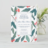 Brautparty | Holiday Holly & Berries Einladung (Stehend Vorderseite)