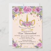 Brautparty Honorieren, Einhorn, Rosa, Blume Einladung (Vorderseite)