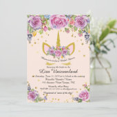 Brautparty Honorieren, Einhorn, Rosa, Blume Einladung (Stehend Vorderseite)