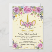 Brautparty Honorierung, Einhorn, Elfenbein, Blume Einladung (Vorderseite)