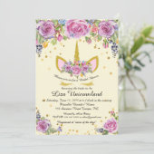 Brautparty Honorierung, Einhorn, Elfenbein, Blume Einladung (Stehend Vorderseite)
