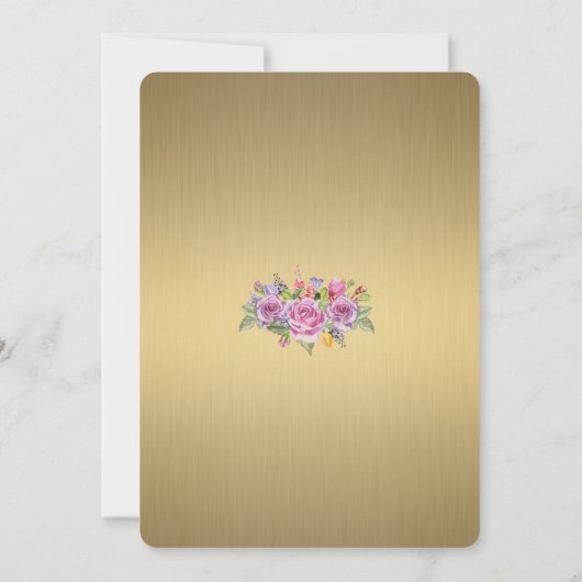 Brautparty Honorierung, Einhorn, Metallgold, Blume Einladung (Rückseite)