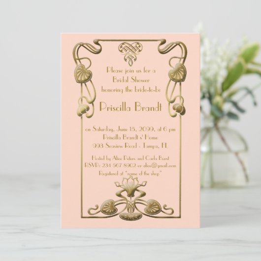 Brautparty Honoring, großartiger Gatsby-Stil, rosa Einladung (Stehend Vorderseite)