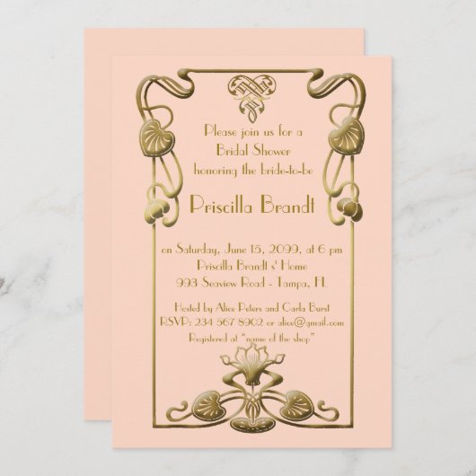 Brautparty Honoring, großartiger Gatsby-Stil, rosa Einladung (Vorne/Hinten)