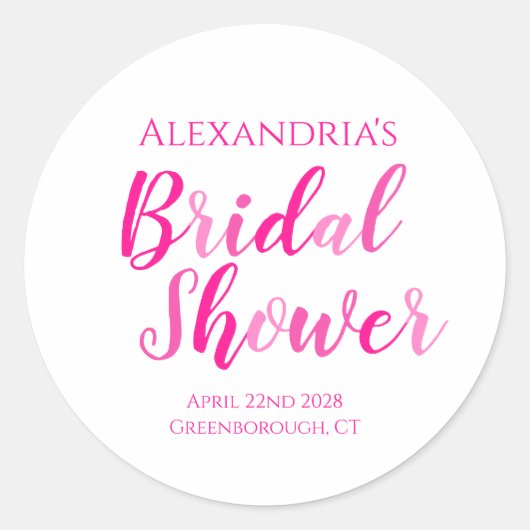 Brautparty Hot Pink Modernes Party Runder Aufkleber (Vorderseite)