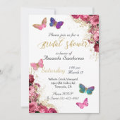 Brautparty Hübsch Chic Floral Pink Schmetterling Einladung (Vorderseite)