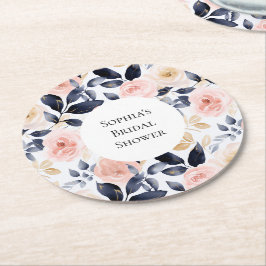 Brautparty hübsch rosa blaue Blume Runder Pappuntersetzer