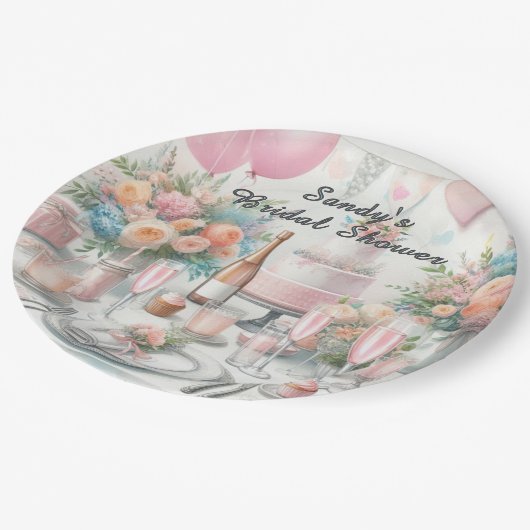 Brautparty Hübsch Rosa Party Pappteller (Schrägansicht)