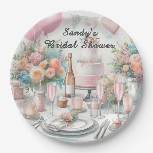 Brautparty Hübsch Rosa Party Pappteller (Vorderseite)