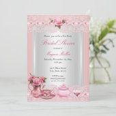 Brautparty Hübsch Rosa Rosen Hoher Tee Party Einladung (Stehend Vorderseite)