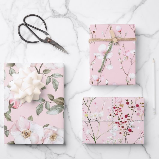 Brautparty hübsch rosa Weiße Blume Geschenkpapier Set (Vorderseite)