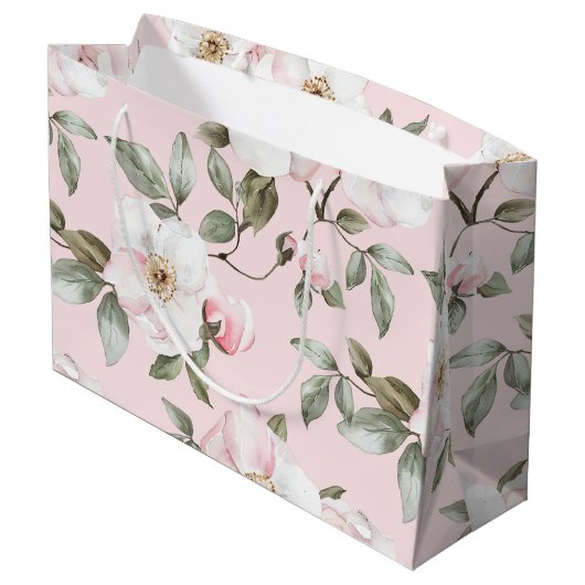 Brautparty hübsch rosa Weiße Blume Große Geschenktüte (Rückseite Schrägansicht)