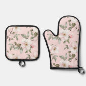 Brautparty hübsch rosa Weiße Blume Ofenhandschuh & Topflappen-Set (Vorderseite)