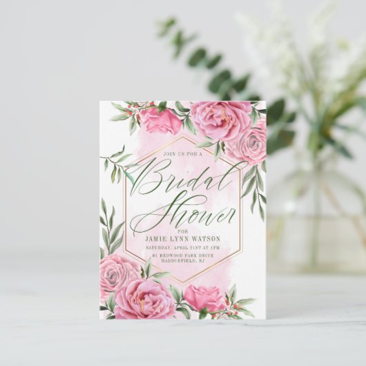 Brautparty | Hübsche Aquarellfarben Rose Postkarte (Stehend Vorderseite)