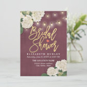 Brautparty Hydrangea Blume Light Burgundy Red Einladung (Stehend Vorderseite)