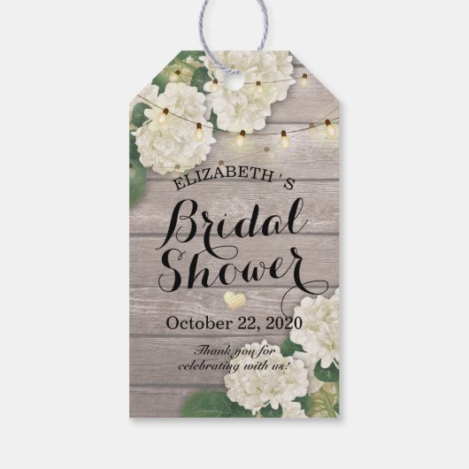 Brautparty Hydrangea Blume String Lights Holz Geschenkanhänger (Rückseite)