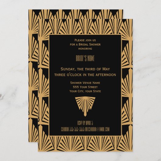 Brautparty im Art Deco Stil Einladung (Vorne/Hinten)