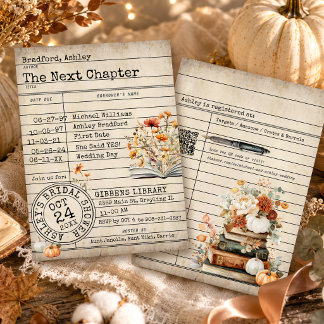 Brautparty im Herbst mit Vintage-Bibliotheksauswei Einladung