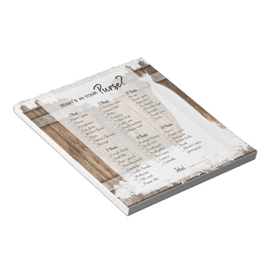 Brautparty im Rustikalen Holz- und Weißspitzenspie Notizblock (angewinkelt)
