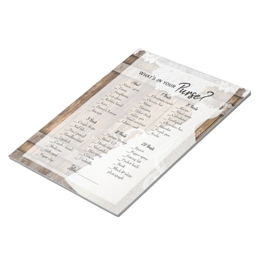 Brautparty im Rustikalen Holz- und Weißspitzenspie Notizblock (angewinkelt)