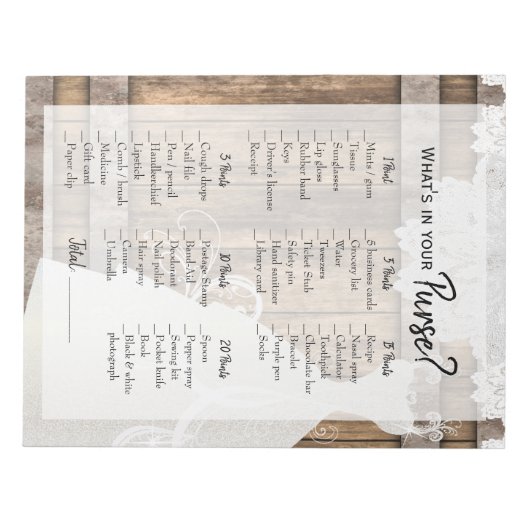 Brautparty im Rustikalen Holz- und Weißspitzenspie Notizblock (Vorderseite)