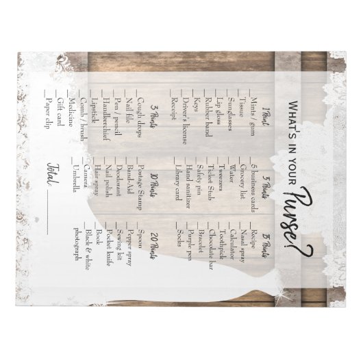 Brautparty im Rustikalen Holz- und Weißspitzenspie Notizblock (Vorderseite)