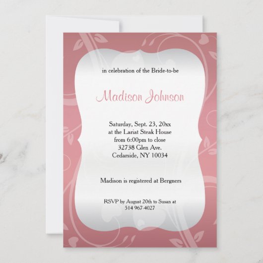 Brautparty im staubige Rosen-Blumensatin Einladung (Rückseite)