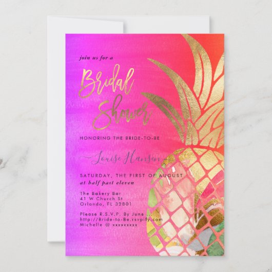 Brautparty, Imitate Gold Ananas Save The Date (Vorderseite)