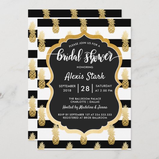 Brautparty | Imitate Gold Foil Ananas Streifen Einladung (Vorne/Hinten)