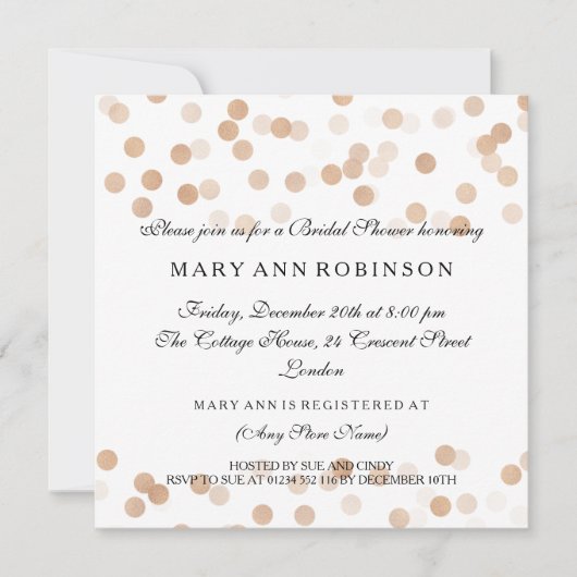 Brautparty Imitate Kupfer Fohlen Glitzer Lights Einladung (Vorderseite)