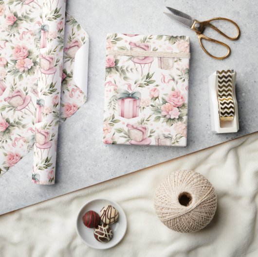 Brautparty in Aquarellfarben - Rosen und Geschenkb Geschenkpapier (Kunsthandwerk)