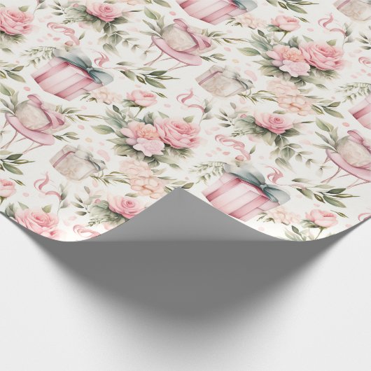 Brautparty in Aquarellfarben - Rosen und Geschenkb Geschenkpapier (Ecke)
