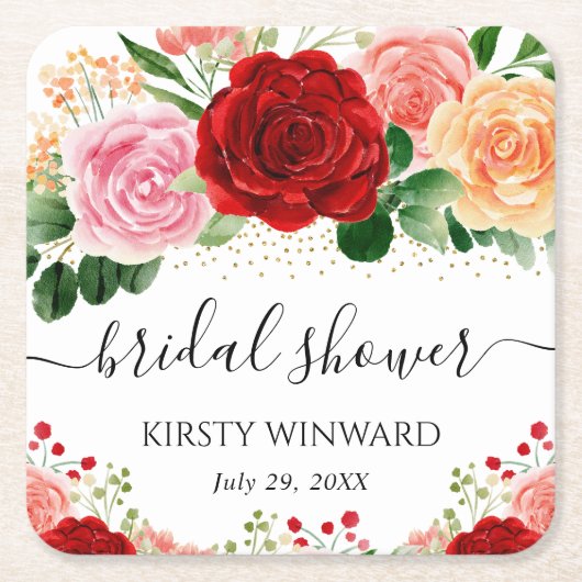 Brautparty in den Farben Rot und Gelb Rechteckiger Pappuntersetzer (Vorderseite)