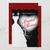 Brautparty in der dunkelroten Spitze auf schwarz Einladung (Vorne/Hinten)