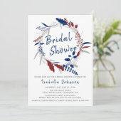 Brautparty in einem Whimsical Blue Floral Kranz Einladung (Stehend Vorderseite)