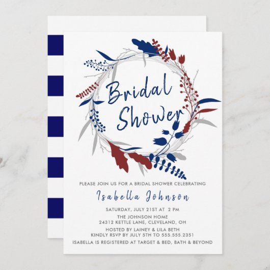 Brautparty in einem Whimsical Blue Floral Kranz Einladung (Vorne/Hinten)